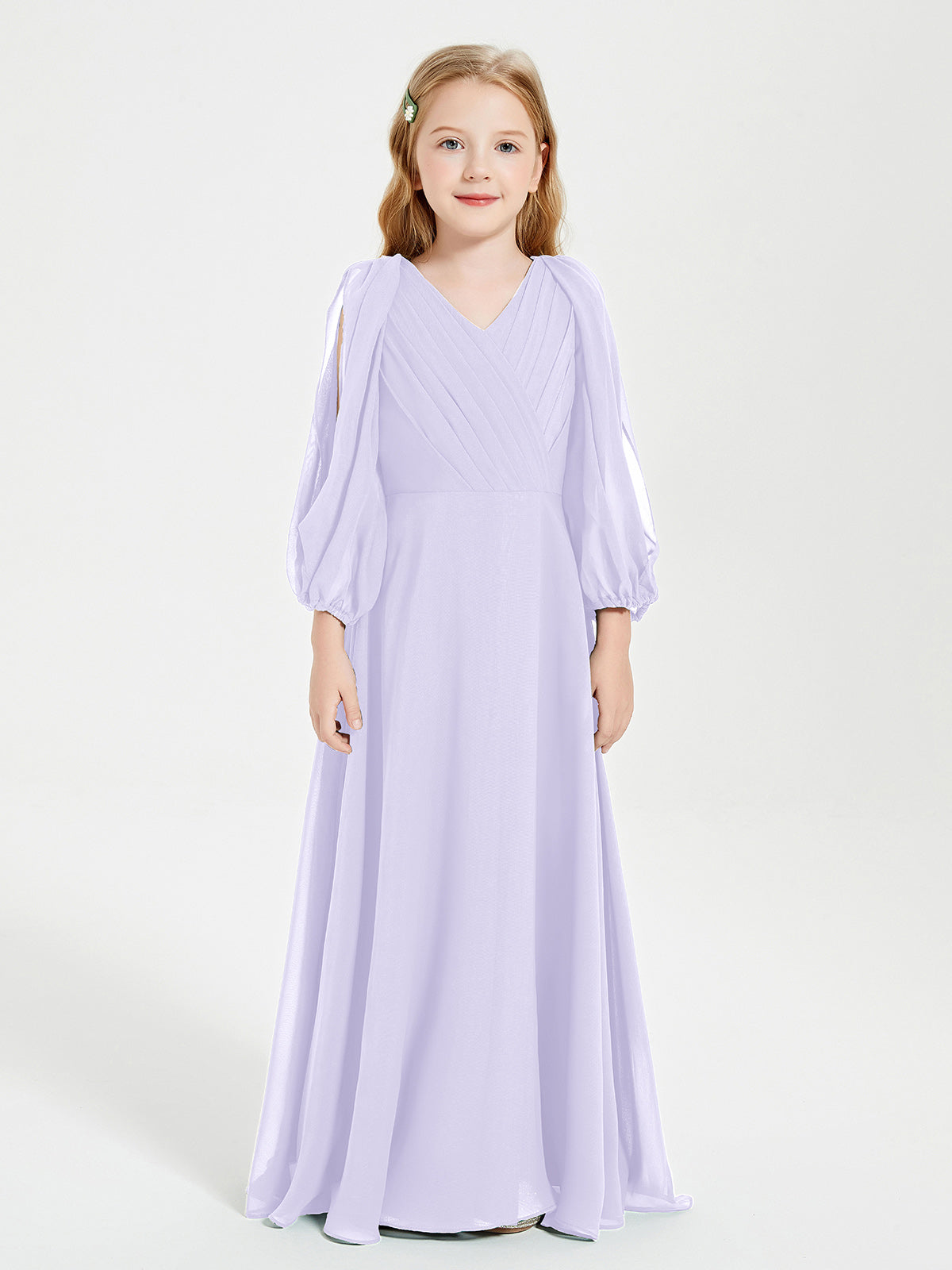 Modest Long Sleeved Junior Bridesmaid Gowns Lilac